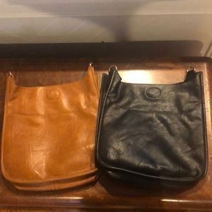 Social Threads - Vegan Messenger bags-black and camel. Barely used. No straps.
